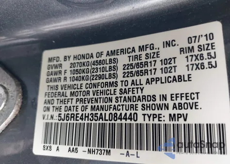 2010 Honda Cr-V Lx from USA, damaged, VIN 5J6RE4H35AL084440